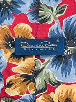 Vintage Oscar de la Renta Neckwear Necktie Hawaiian Floral Blue & Maroon Hibiscus