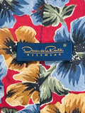 Vintage Oscar de la Renta Neckwear Necktie Hawaiian Floral Blue & Maroon Hibiscus