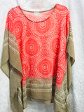 Chicos Sheer Poncho Flowy Top Pink & Tan Ladies OS