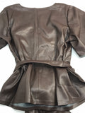 Eloquii (NWT!) Brown Vegan Leather Tie Waist V-Neck Flutter Sleeve Shirt Ladies 22
