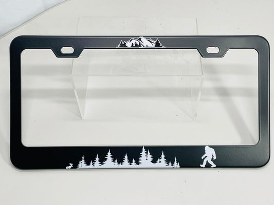 NEW License Plate Frame BIGFOOT with Mountain Scene Black Plastic