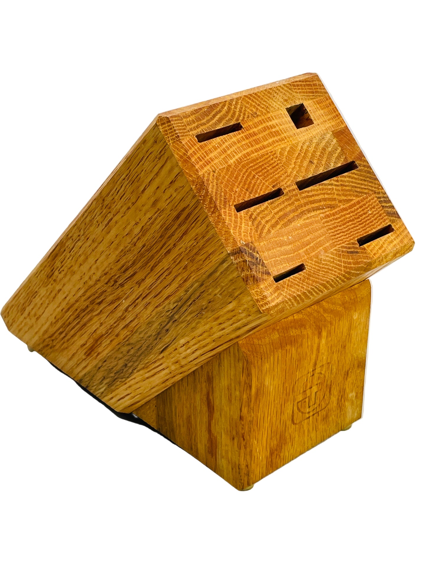 Wooden Knife Block 6 Slots Pecan Stain Lt Wear