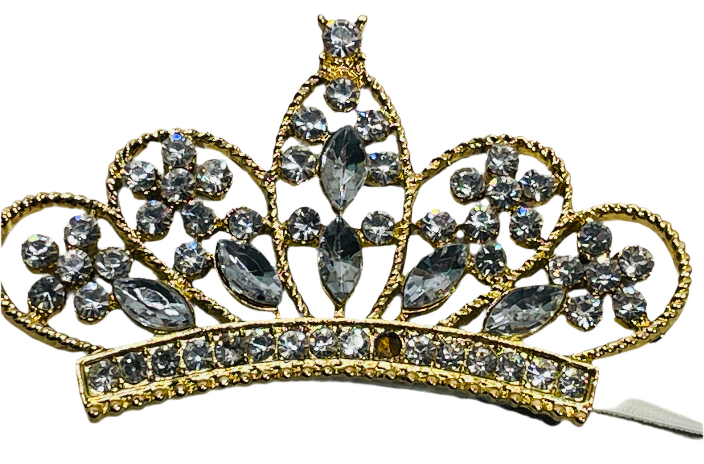 Indian Bollywood Jewelry Hair Band Gold Tone Crown 3" with clear crystals Elastic Band