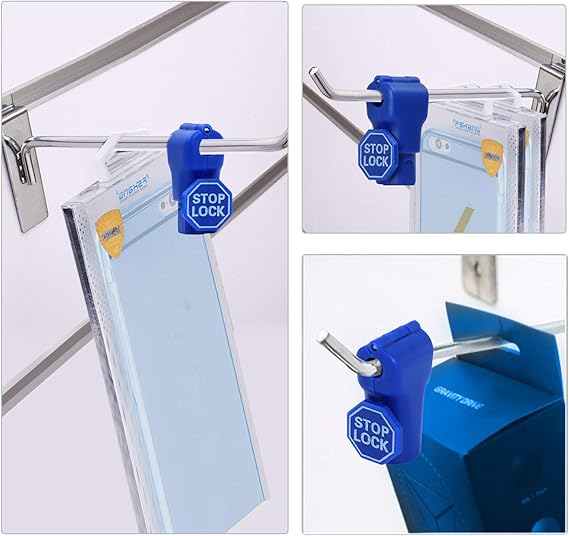 184 Peg Hook Blue Stop Lock Set + 1 Magnetic Detacher