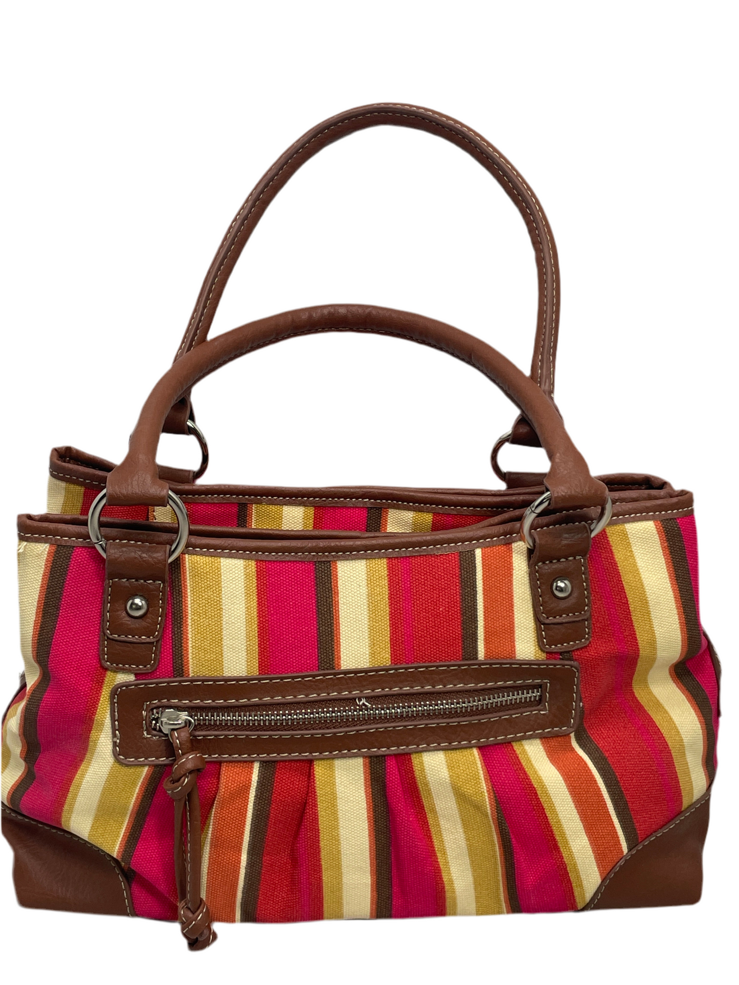 Merona Purse Multi Color Pink Gold Tan Shoulder Straps 3 Large Pockets