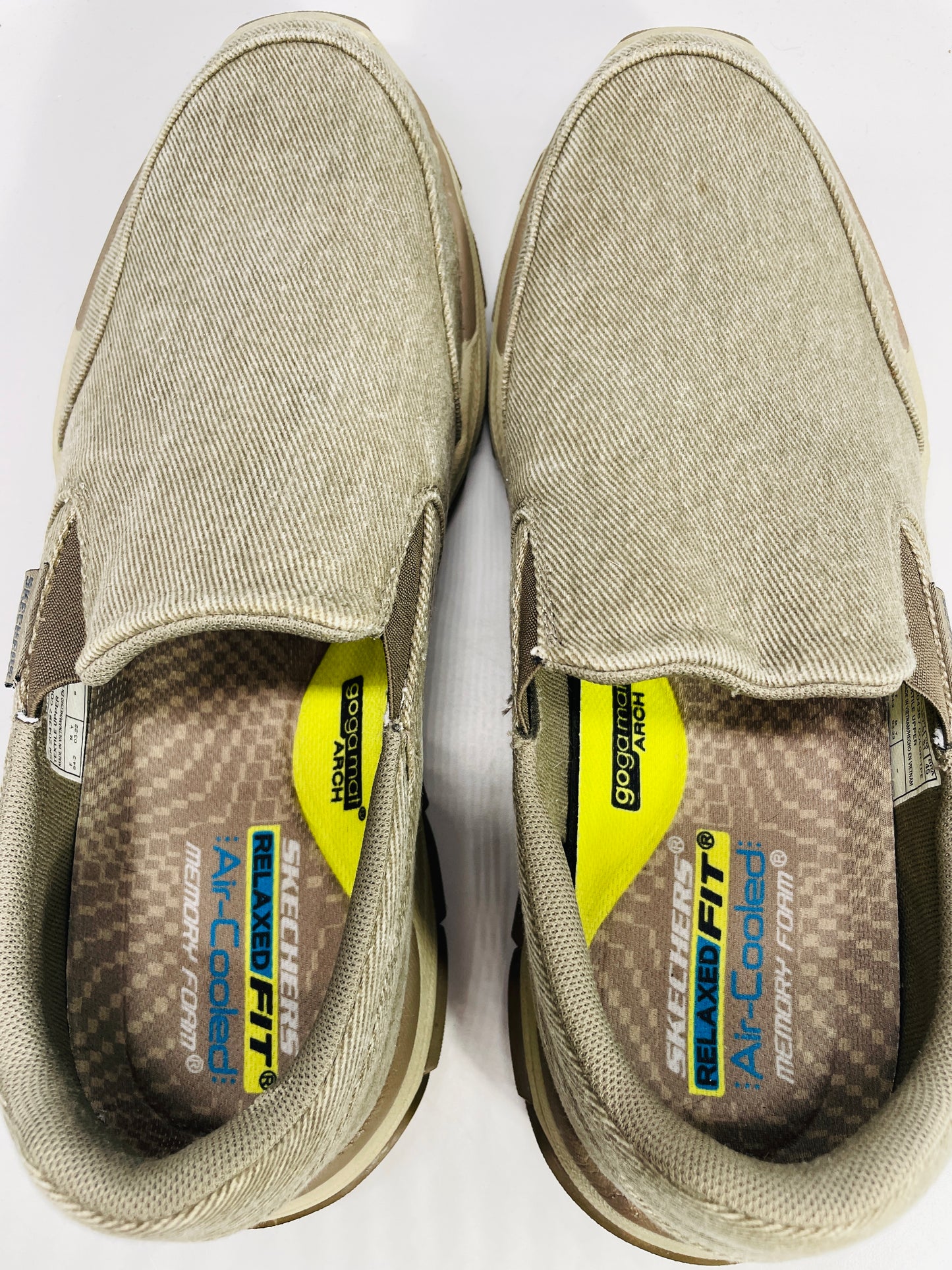 EUC Skechers Slip Ins Arch Fit Motley Denim Tan/Taupe Mens 13 EUC w/ Box