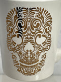 Halloween Mug Signature White Ceramic with Gold Sugar Skull Face 14oz