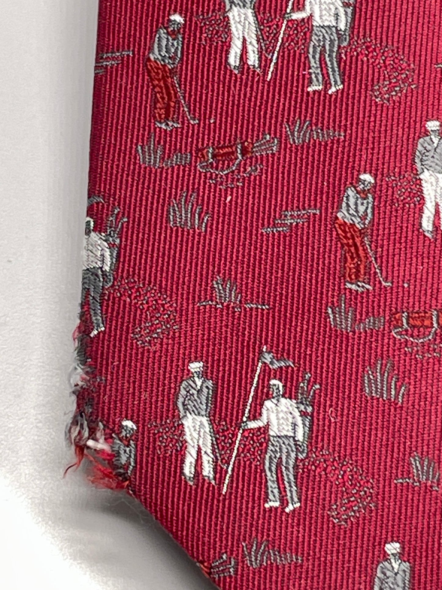 Vintage Mens Neck Tie Kent & Curwen Burgundy Golf Theme 100% Silk