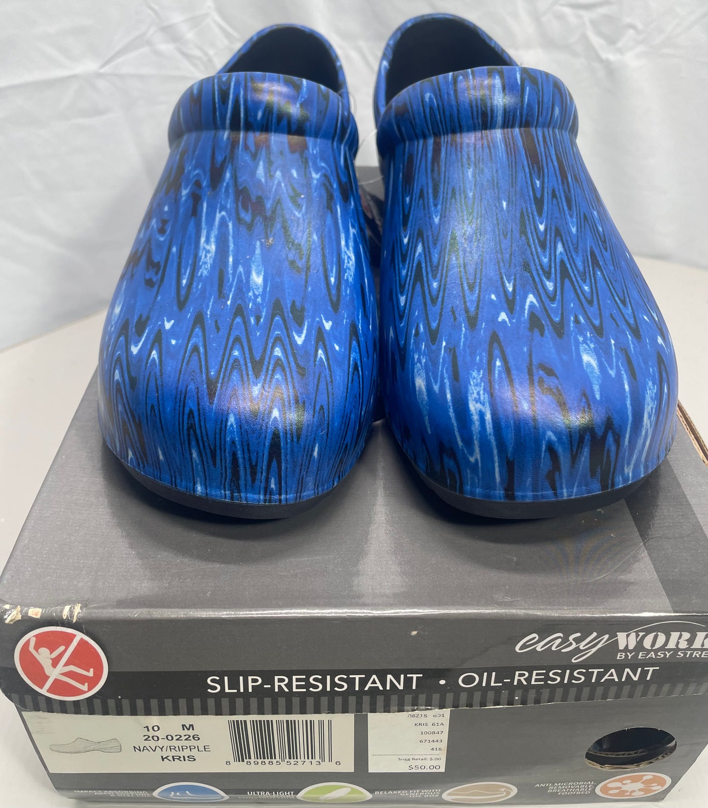 NIB! Easy Works by Easy Street Kris Navy Ripple Clogs Ladies 10