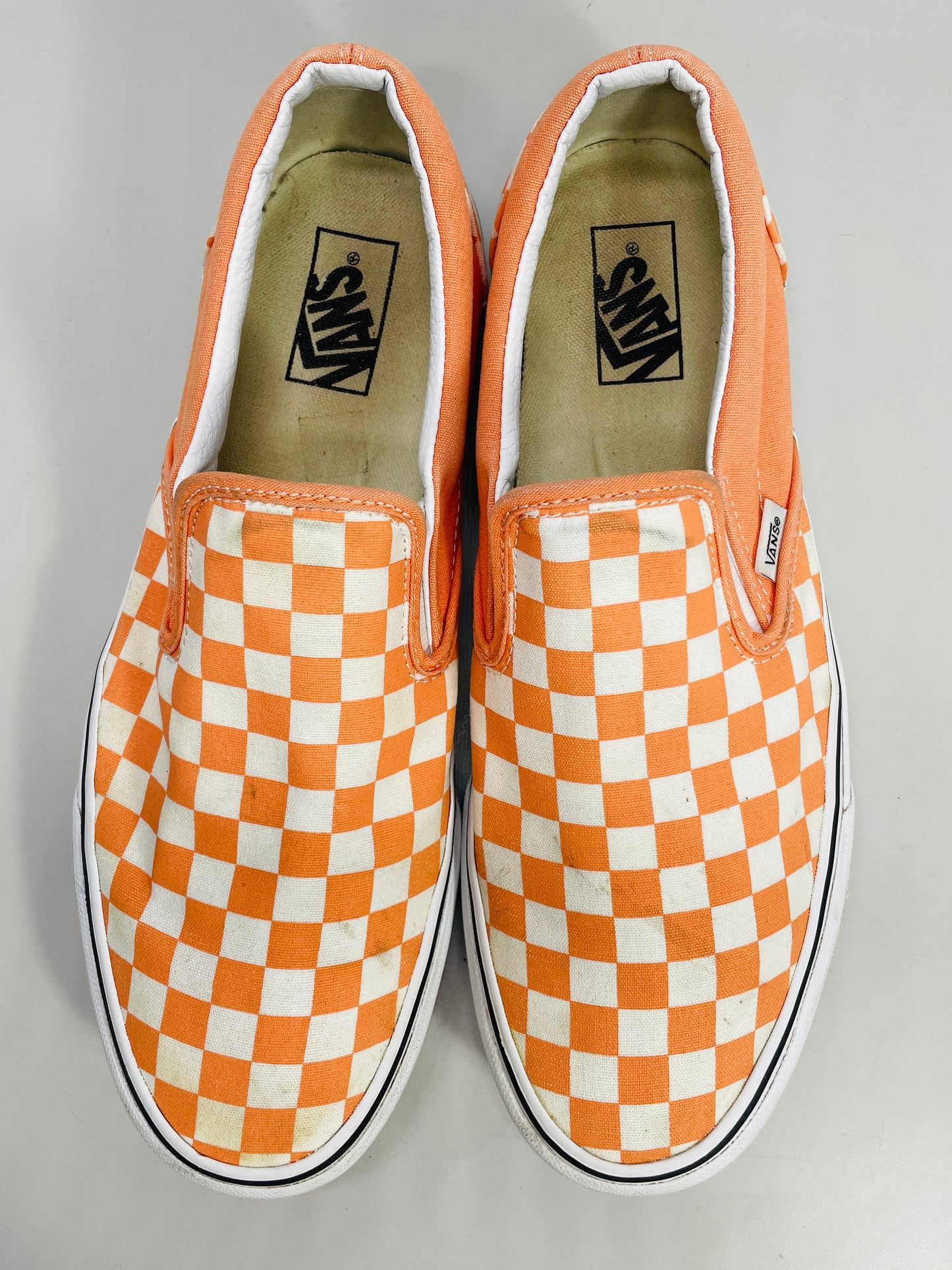 VANS Off the Wall Slip On Skate Shoes Orange & White Checker Mens 11