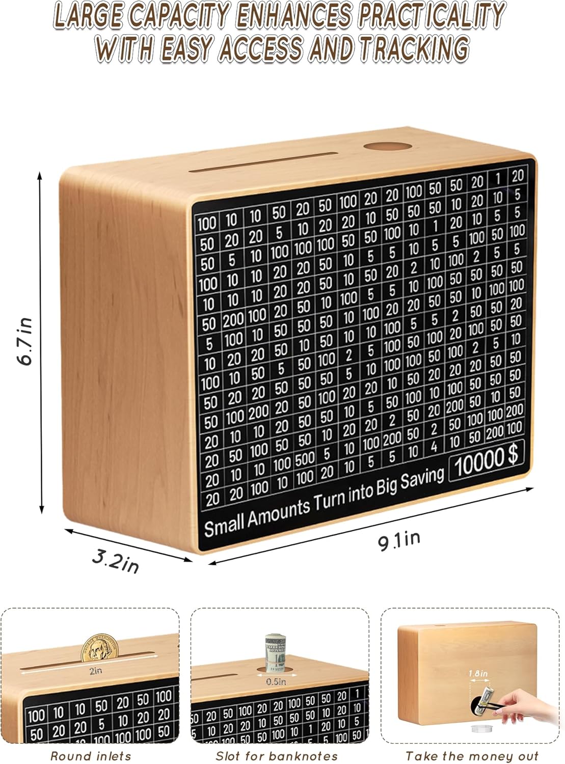 NEW! Wooden Bank Money Saving System with Money Goal Stickers