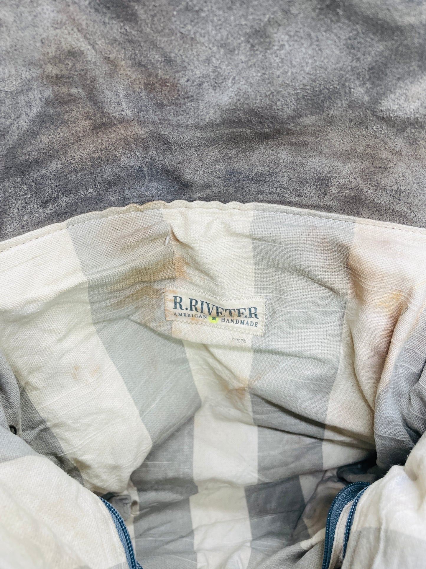 R.Riveter Original Canvas Handbag Purse Black with Leather Flap Distressed Extreme Wear Messenger Bag