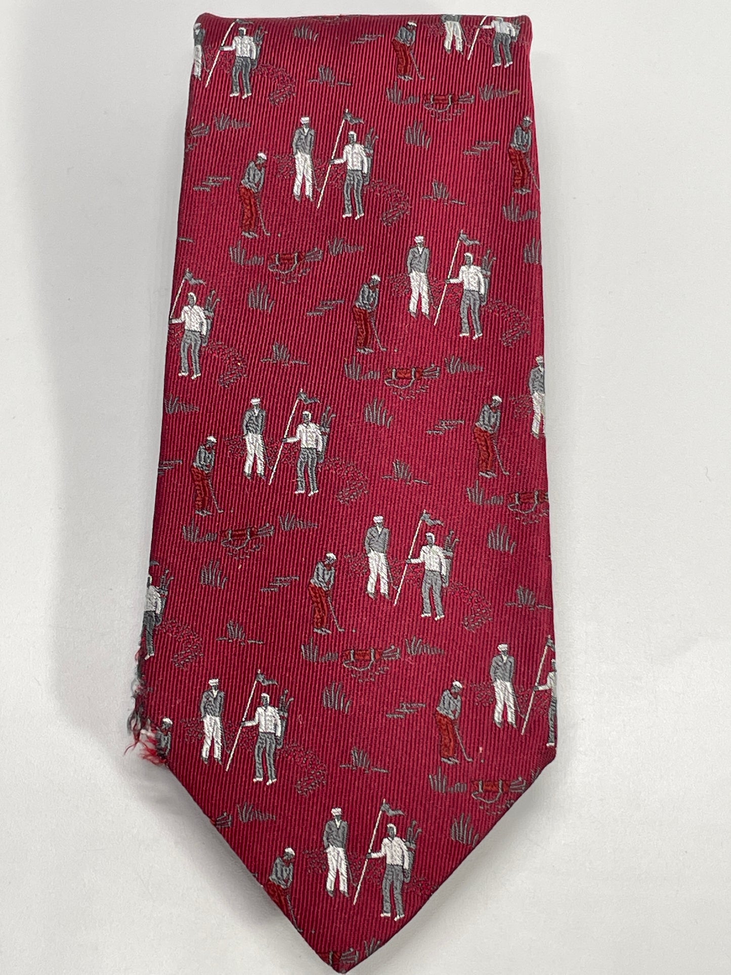 Vintage Mens Neck Tie Kent & Curwen Burgundy Golf Theme 100% Silk