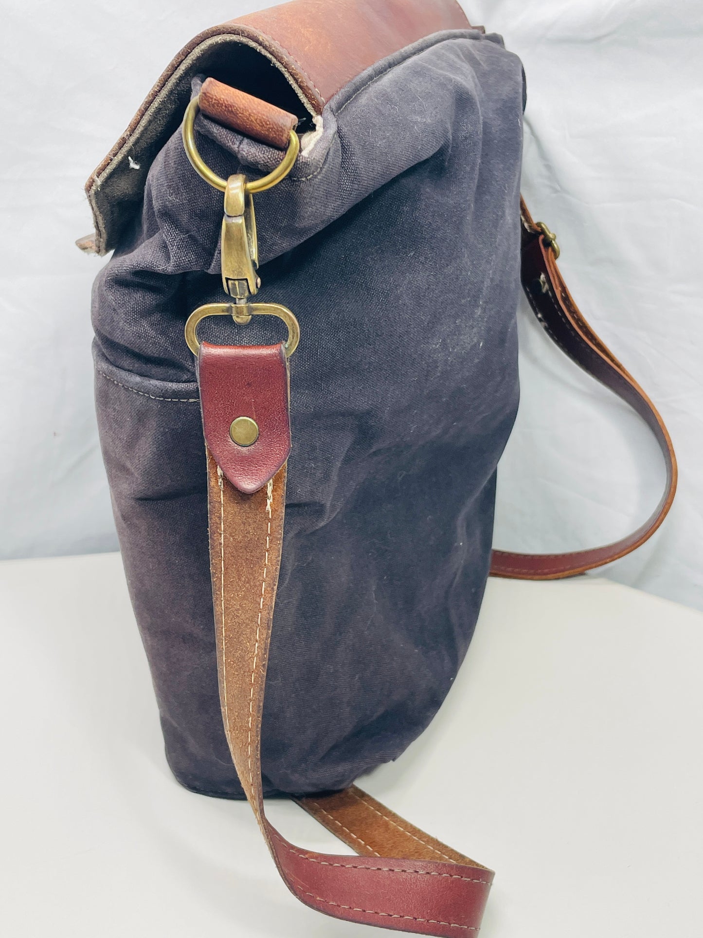 R.Riveter Original Canvas Handbag Purse Black with Leather Flap Distressed Extreme Wear Messenger Bag