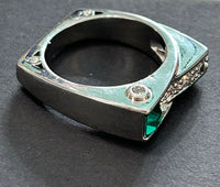 Sterling Silver 925 RING Square with Green and Clear Crystal Stones SIZE 7