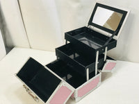 Songmics Caboodle Style Makeup Carry Case Pink & Silver HAS MAKUP STAINING INSIDE & OUT 9" x 7" x 7"