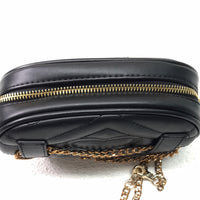 Faux Leather Black Quilted Purse Oval Gold Chain Strap 7" x 5"