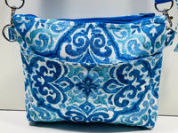 Handmade EUC Purse Crossbody Blue Floral Small 8"