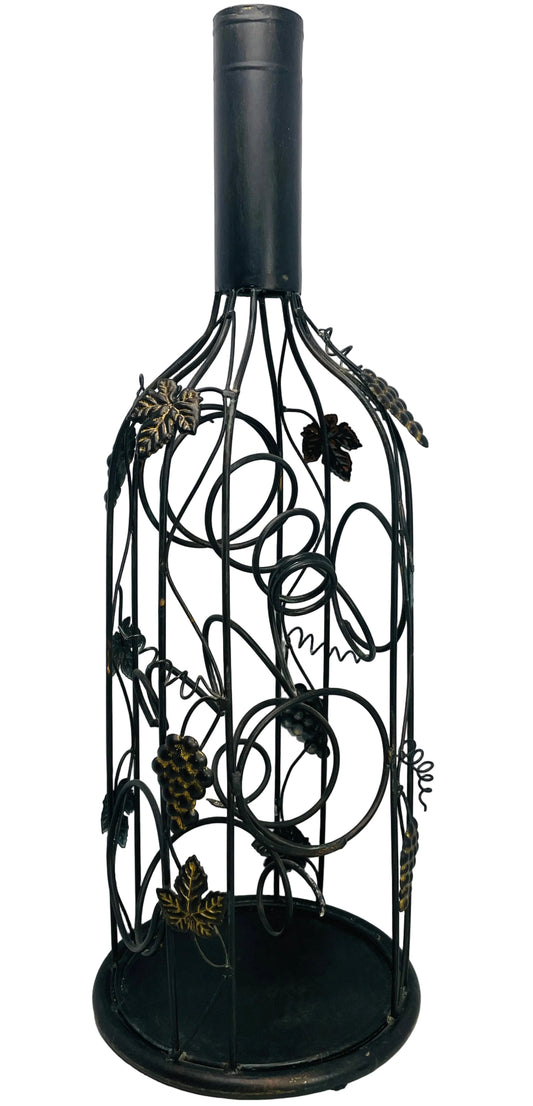 Wine Rack Holds 4 Bottles Black Wire in the shape of a Wine Bottle