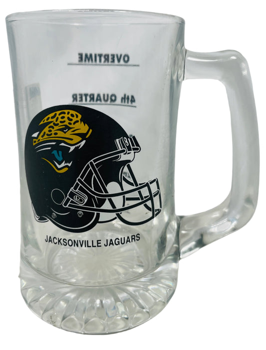 VINTAGE NFL Jacksonville Jaguars Beer Stein Glass 5.5" with Quater Drink Lines