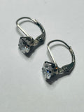 Sterling Silver 925 EARRINGS Dangly Clamp Loop Simple Crystal Stone