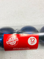 Tube of Blue Shiny Ornaments 12 pcs Small 4" Balls