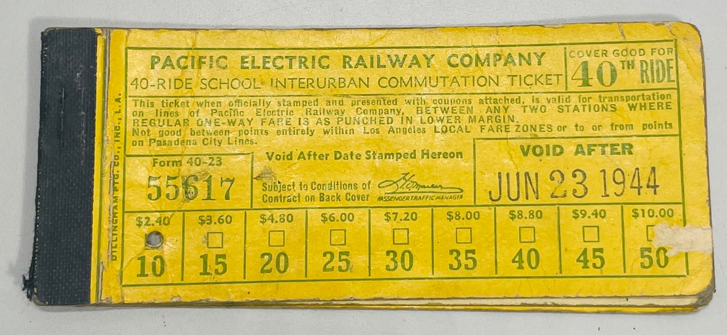 1944 Pacific Electric Railway Company Train Ticket Book