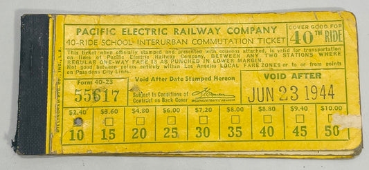 1944 Pacific Electric Railway Company Train Ticket Book