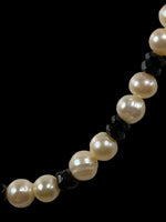 Genuine Freshwater Pearl Necklace 17" with Black Glass Beads 38 Total White Pearl Beads