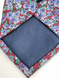 Neck Tie IZOD Burgundy Floral with Purple & Gray Flowers 100% Cotton