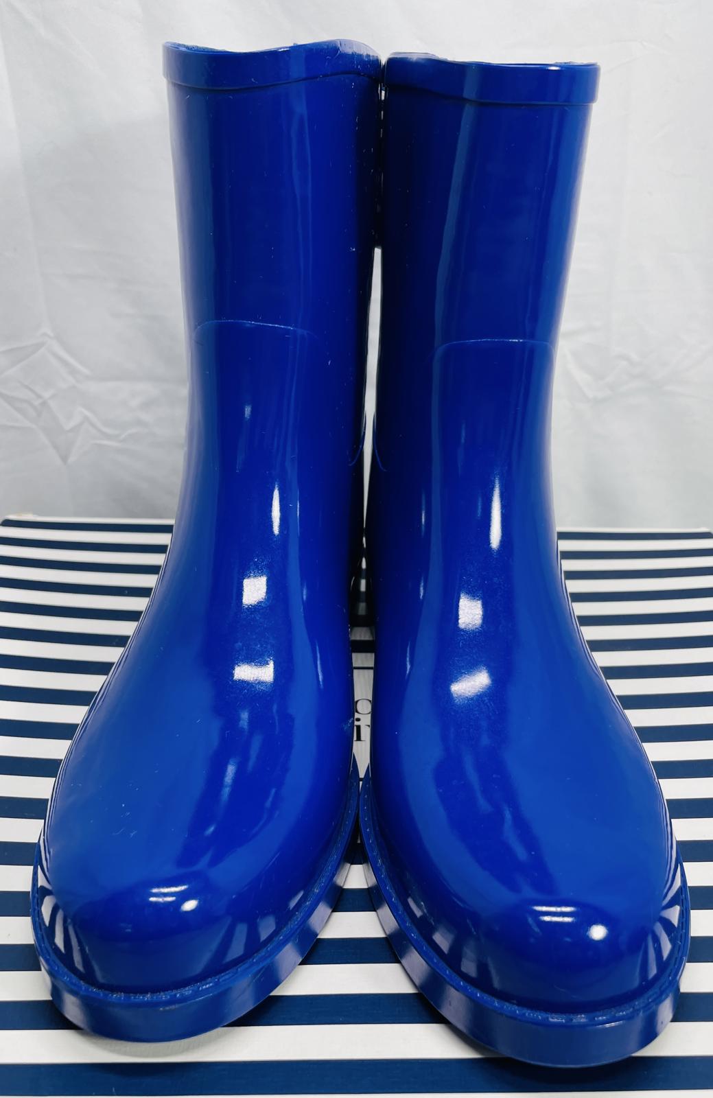 Crown & Ivy Gloss Blue Rubber Rain Boots with Polka Dot Ties LT WEAR Womens 8M
