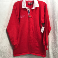 Reebok WRU CYMRU Wales #10 Red Redstone Logo Long Sleeve Polo Rugby Shirt (Color Run on Collar) FRESHLY LAUNDERED Mens L102 cm" / 40"