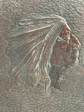 VINTAGE Scrapbook 1950's Hard Leather Bound with Textured Indian Chief Head Embellishment 12x14