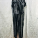 Rewind 2PC Black And White Striped Outfit Off the Shoulder Crop top with Flowy Cropped Pants Ladies M