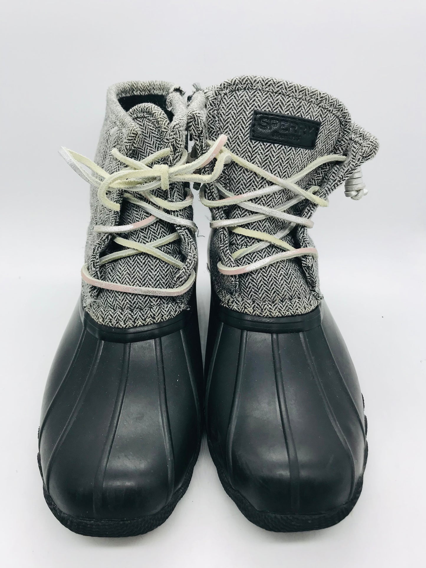 Sperry (LT SCUFFING) Black & Grey Shimmer Duck Boots Girls 3