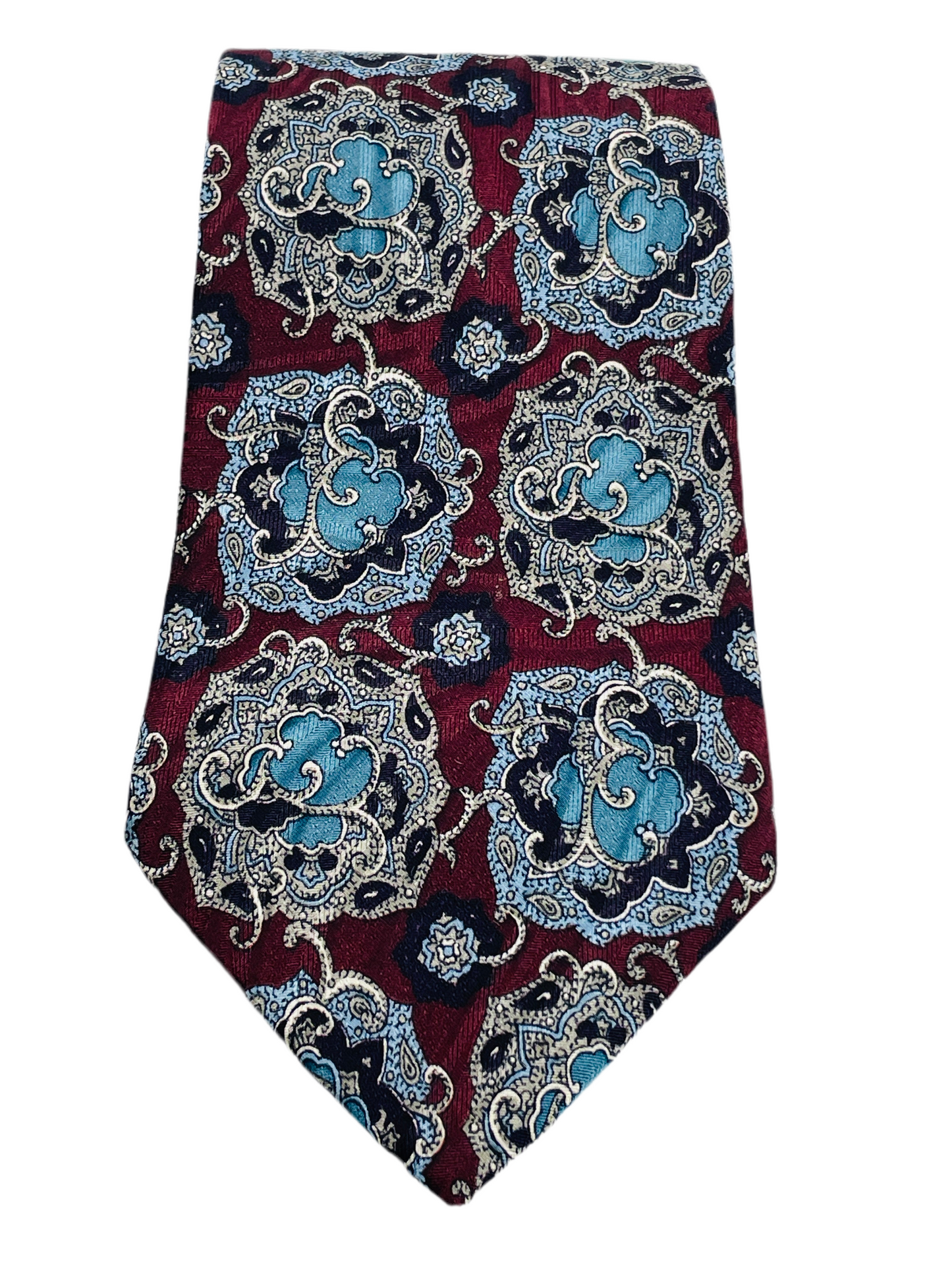 VINTAGE 2nd Battalion Connaught Rangers Neckwear Necktie 100% Silk Burgundy & Blue Floral Design