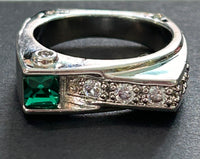 Sterling Silver 925 RING Square with Green and Clear Crystal Stones SIZE 7