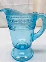 Vintage 2 PC Bryce Higbee Blue Willow Oak Glass Pitcher, Goblet Set