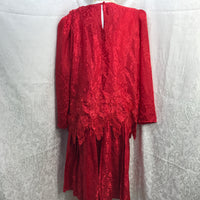 Simon Sez 2 PC Skirt Outfit Silky Floral Red With Shoulder Pads too!  FRESHLY LAUNDERED Ladies 14