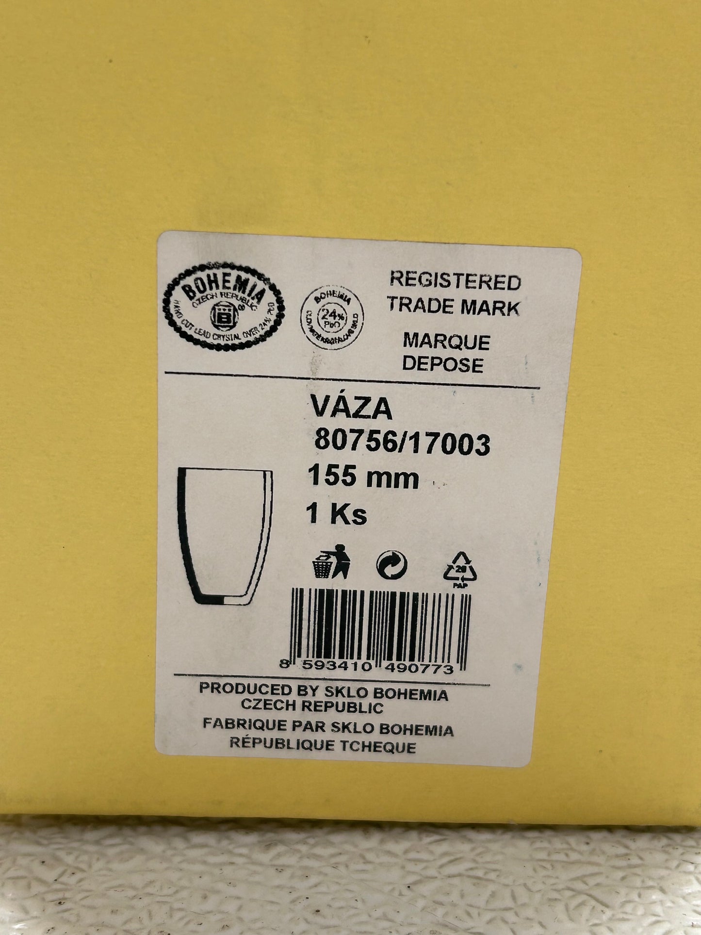 Bohemia Crystal Vase Vaza 6"