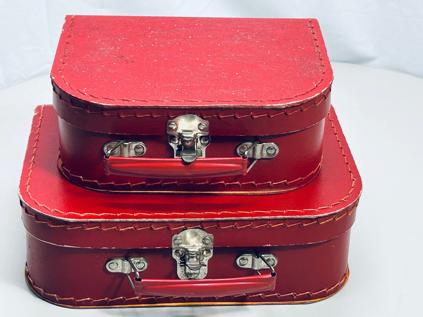 Vintage Petit Jour 2 Pc Red Doll Luggage Set Lunchbox Cardboard