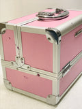 Songmics Caboodle Style Makeup Carry Case Pink & Silver HAS MAKUP STAINING INSIDE & OUT 9" x 7" x 7"