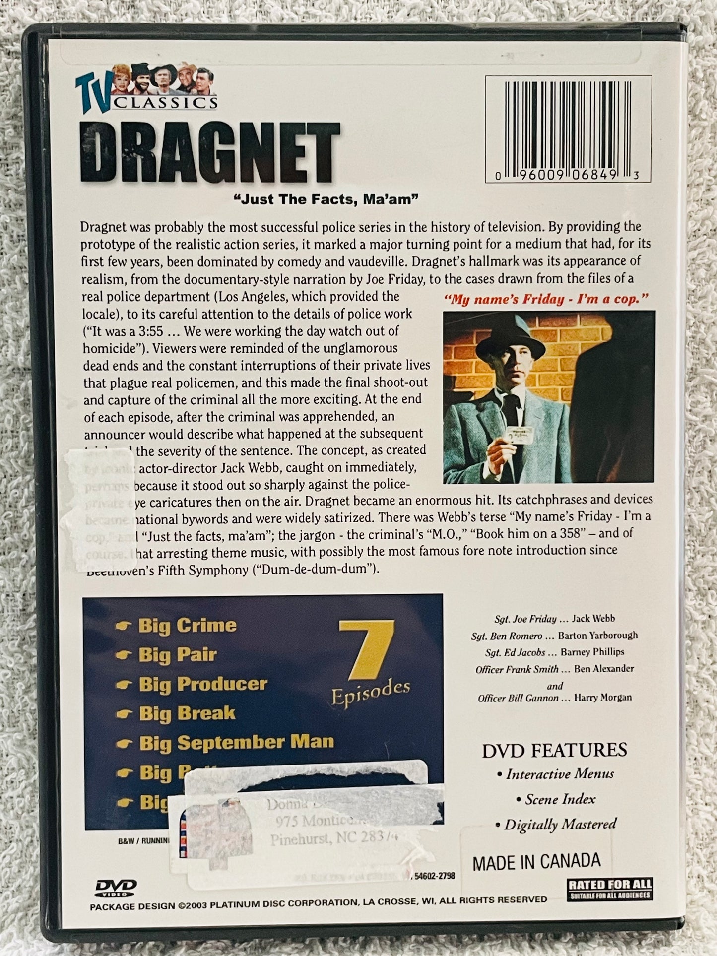 Dragnet Volume 2 TV Classics 7 Episodes