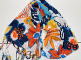 Unbranded Scarf Blue & Orange Flowers with Fringe