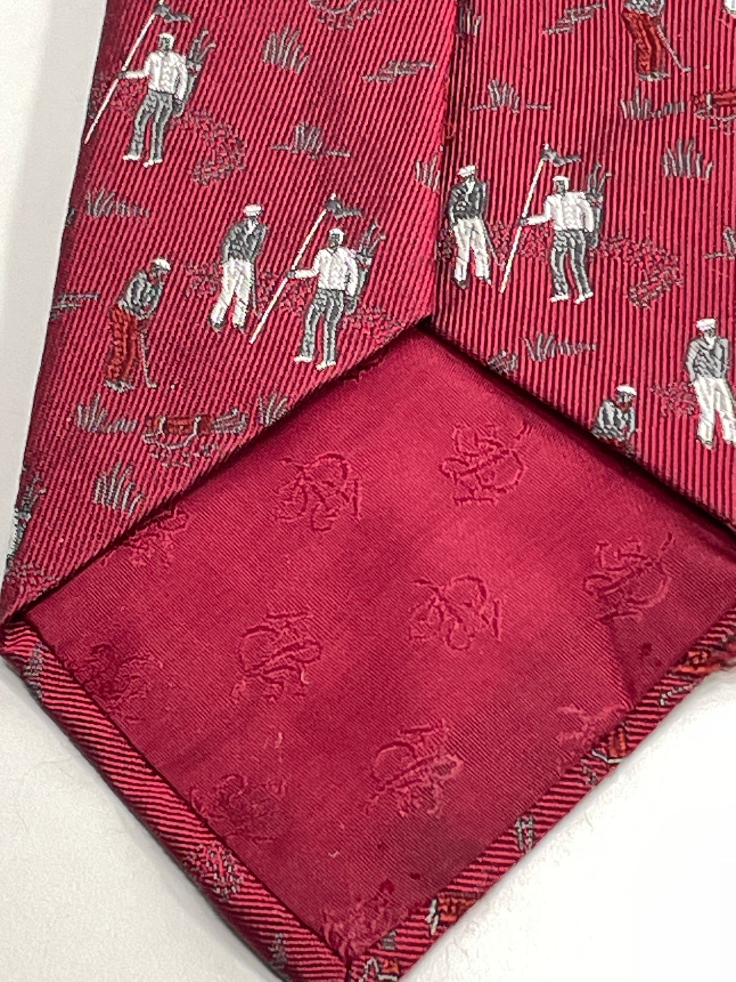 Vintage Mens Neck Tie Kent & Curwen Burgundy Golf Theme 100% Silk