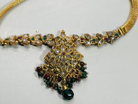 Indian Bollywood Jewelry Upper Arm Bracelet Gold Tone Center Diamond with Green/Purple Danglies 10"