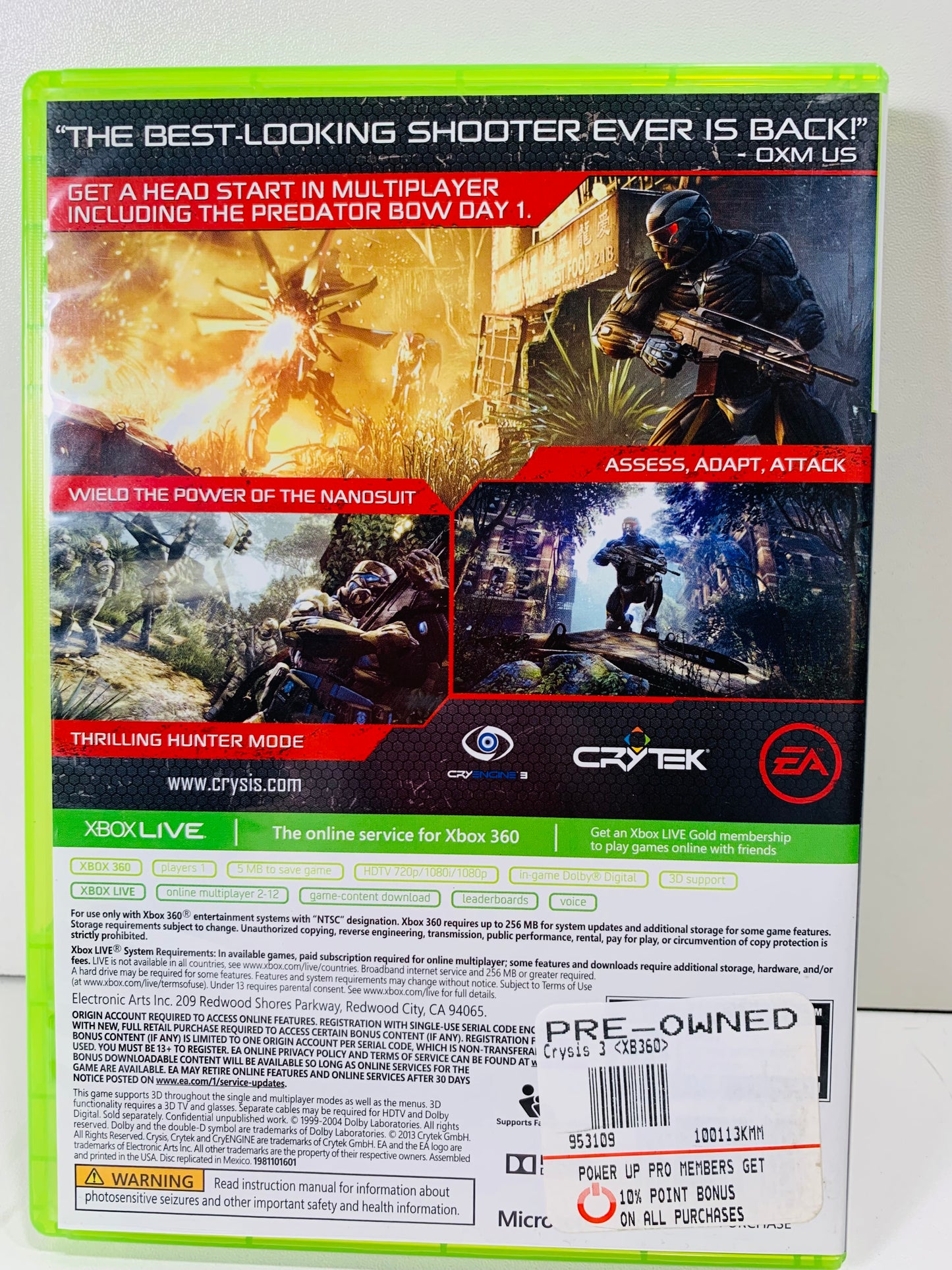 XBOX 360 LT SURFACE WEAR - Crysis 3 Hunter Edition