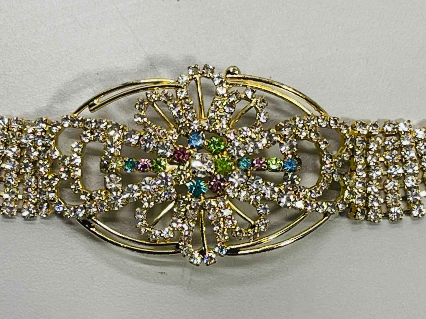 Indian Bollywood Jewelry Upper Arm Bracelet Gold Tone with clear crystals 10"