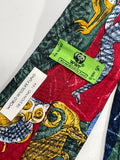 Vintage Tie 1991 WWF World Wildlife Fund RN 30187 100% silk Burgundy with Zoo Animals RN 30187