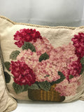 Loie 199_ (2 PC) Vintage Pillow Set Red Flowers Embroidered Case Velvety Green Back 14" FRESHLY LAUNDERED